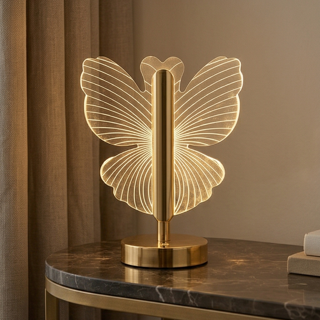 Lampe de Table LED Cristal avec Base Dorée – Sans Fil & Élégante